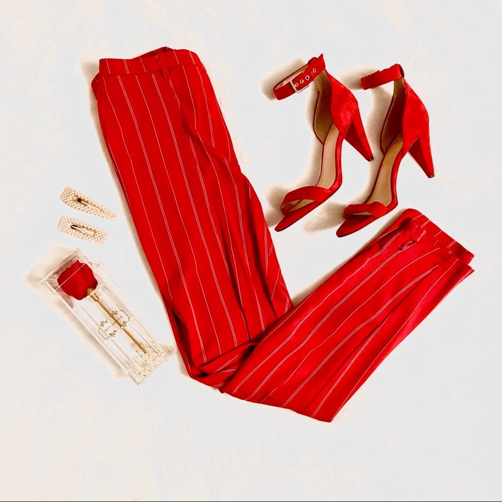 Pinstripe slim fit red dress pants